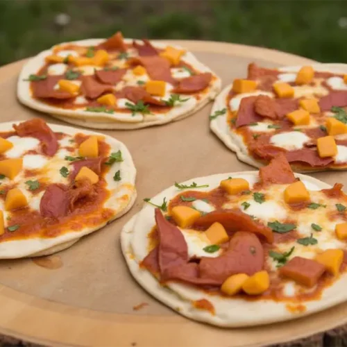 served on a wooden board