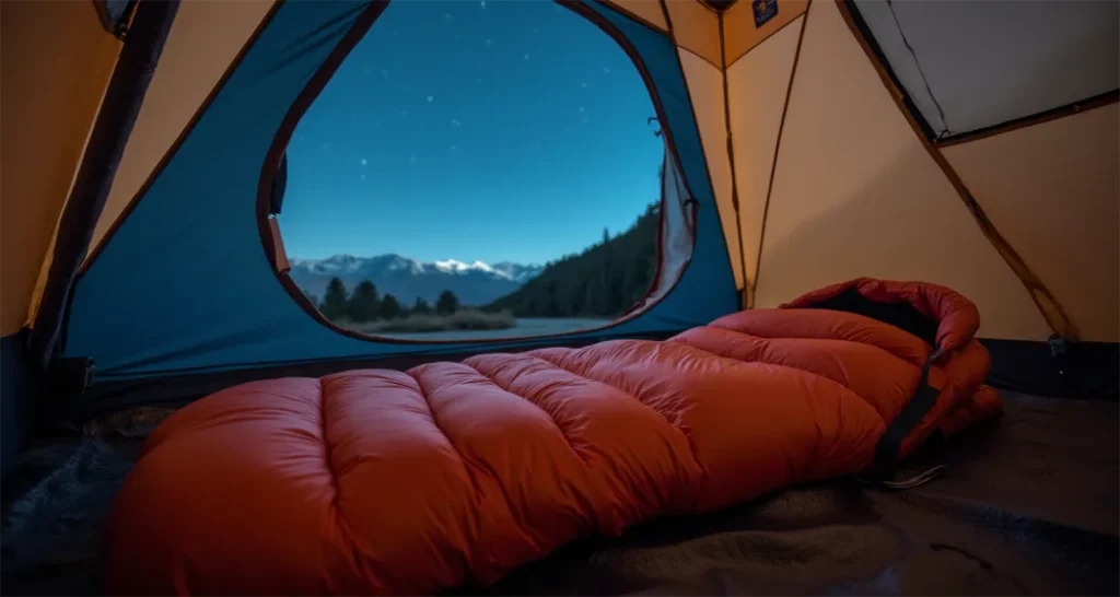 Weatherproof camping tent set up in a forest clearing.